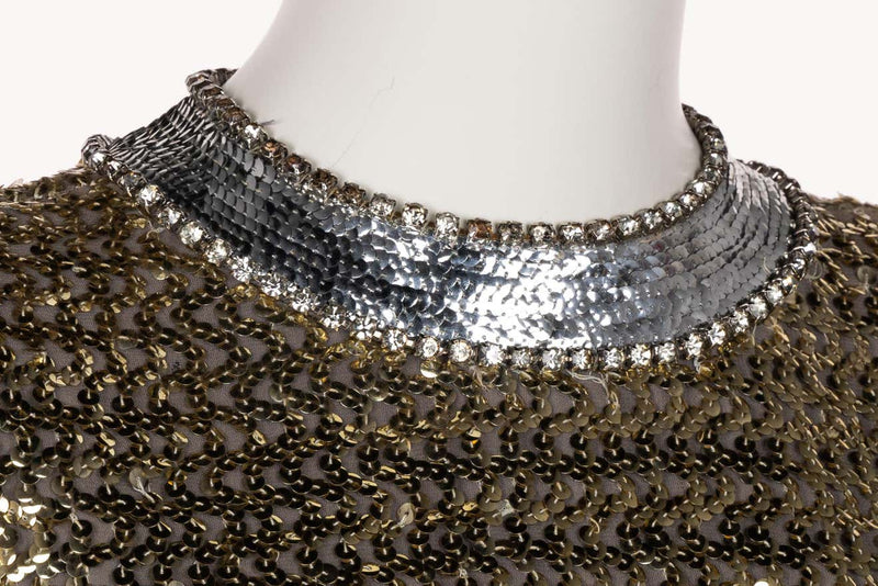 1960s Gold & Silver Sequin Rhinestone Dress Possibly Pierre Cardin