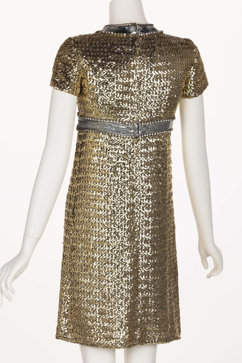 1960s Gold & Silver Sequin Rhinestone Dress Possibly Pierre Cardin