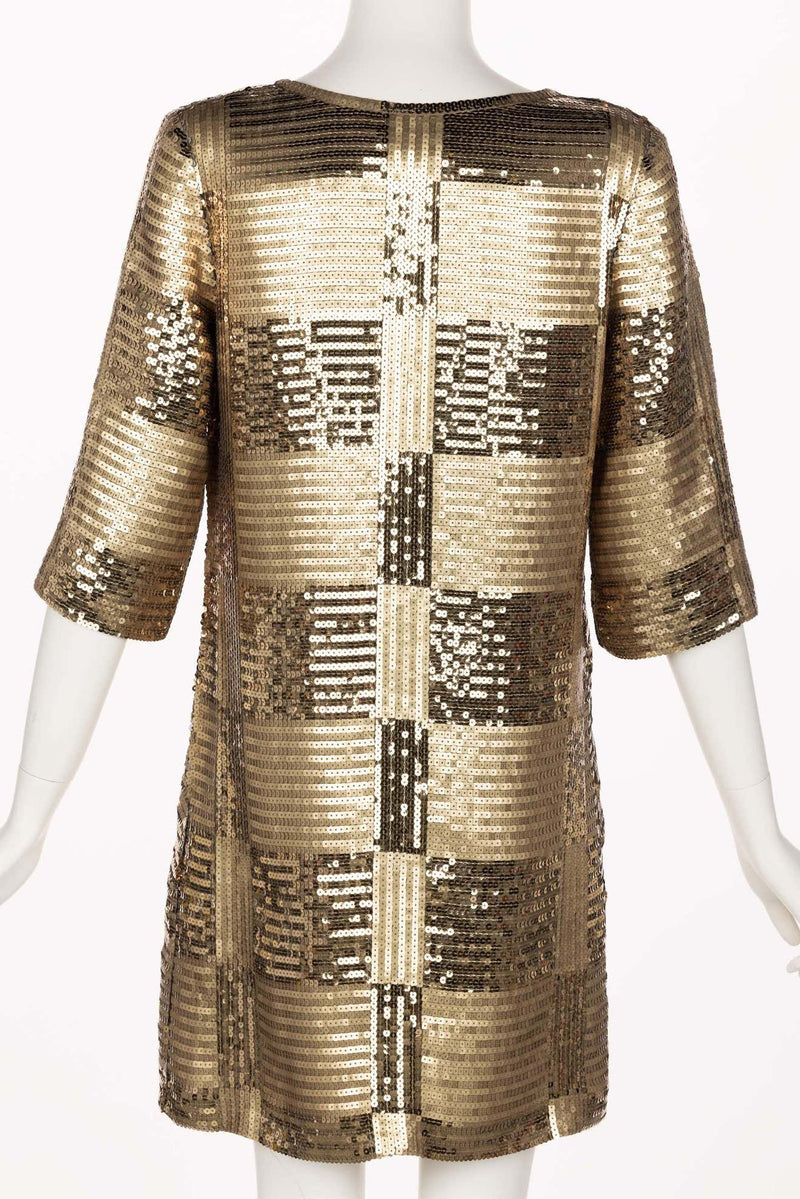 Unsigned Gold Sequin Tunic Mini Dress 1960s Style