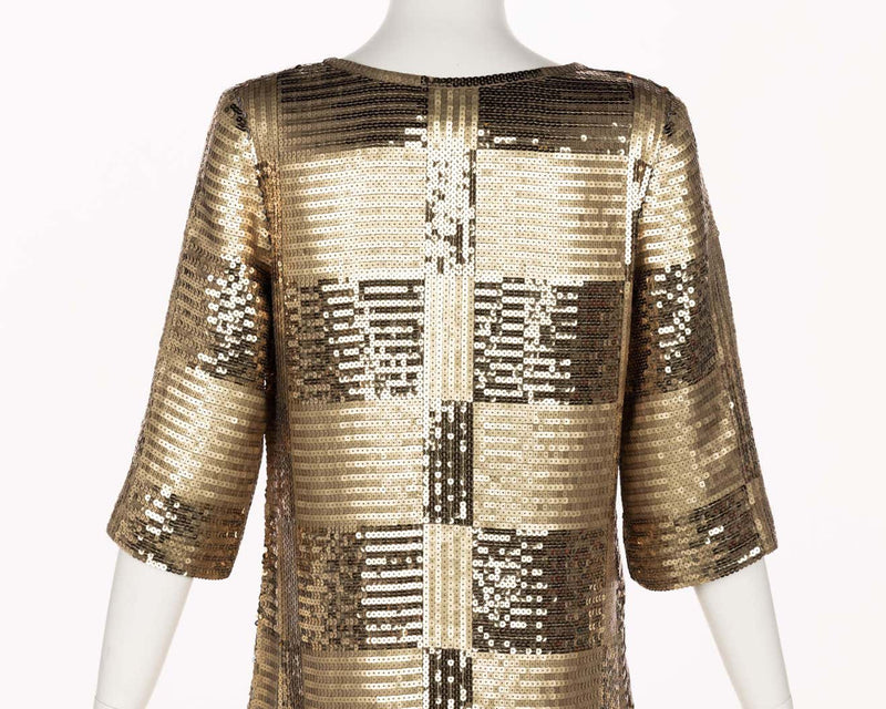 Unsigned Gold Sequin Tunic Mini Dress 1960s Style