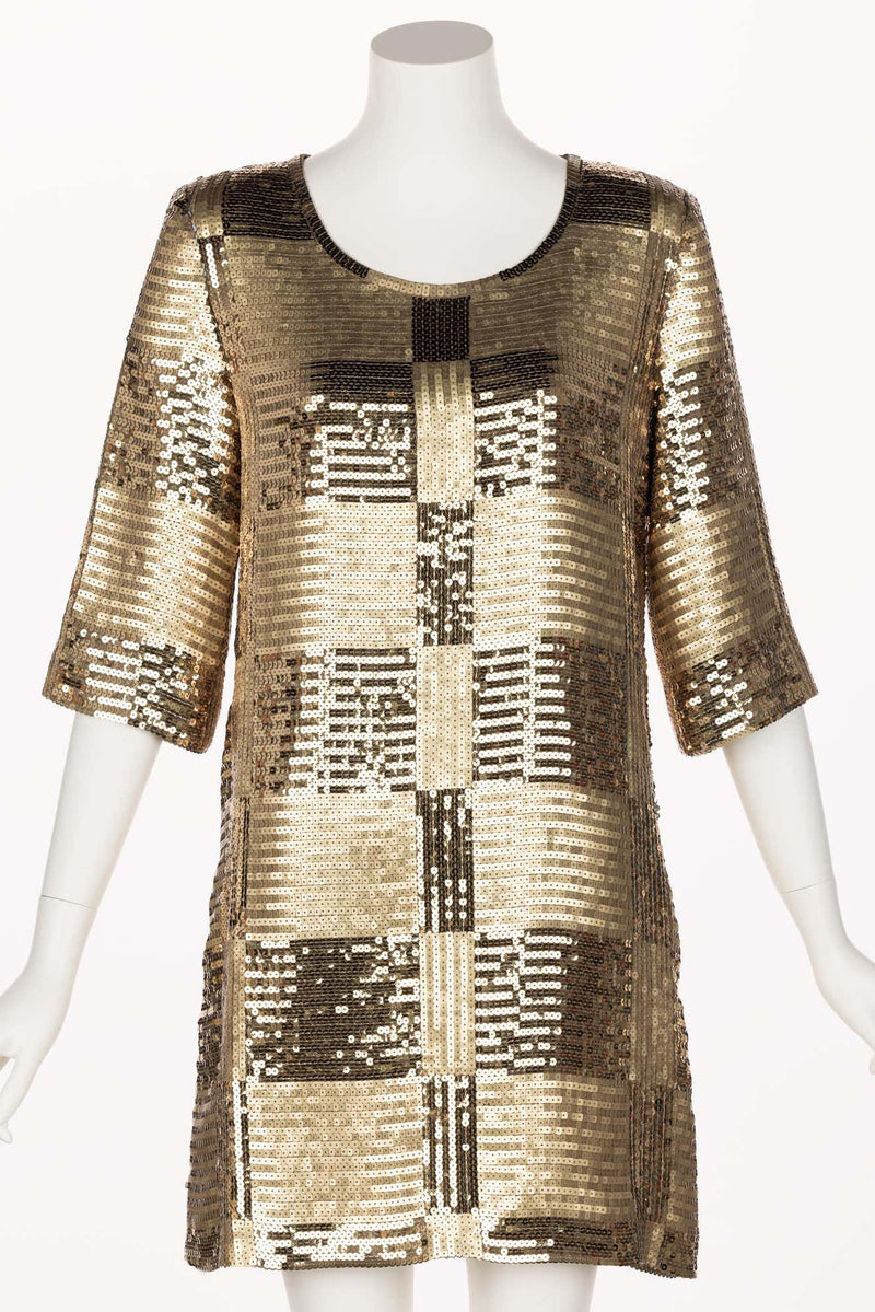 Unsigned Gold Sequin Tunic Mini Dress 1960s Style
