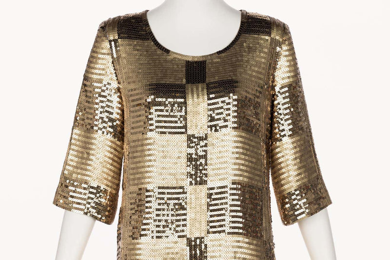 Unsigned Gold Sequin Tunic Mini Dress 1960s Style Basha Gold Unsigned Gold Sequin Tunic Mini Dress 1960s Style Basha Gold