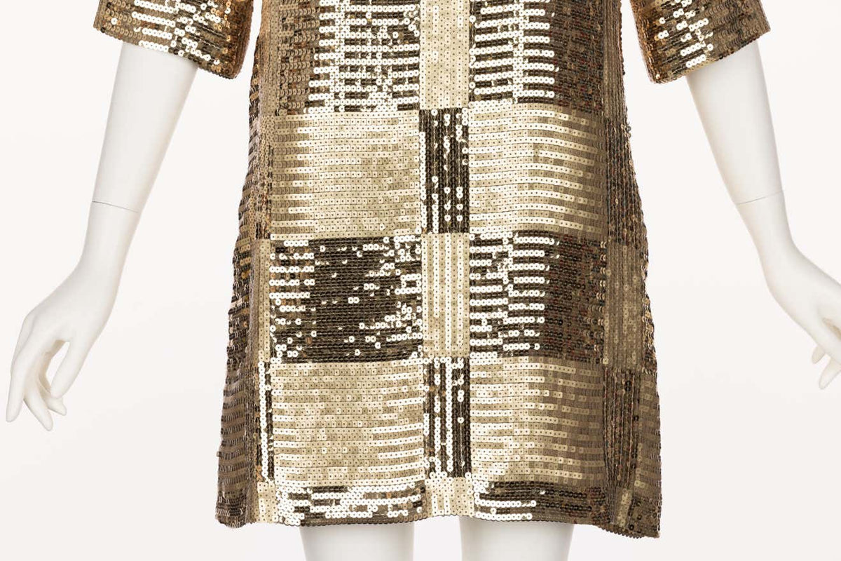 Unsigned Gold Sequin Tunic Mini Dress 1960s Style