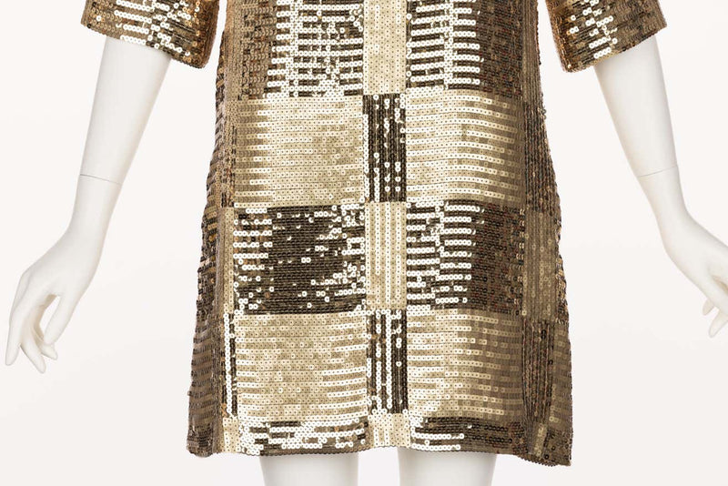 Unsigned Gold Sequin Tunic Mini Dress 1960s Style