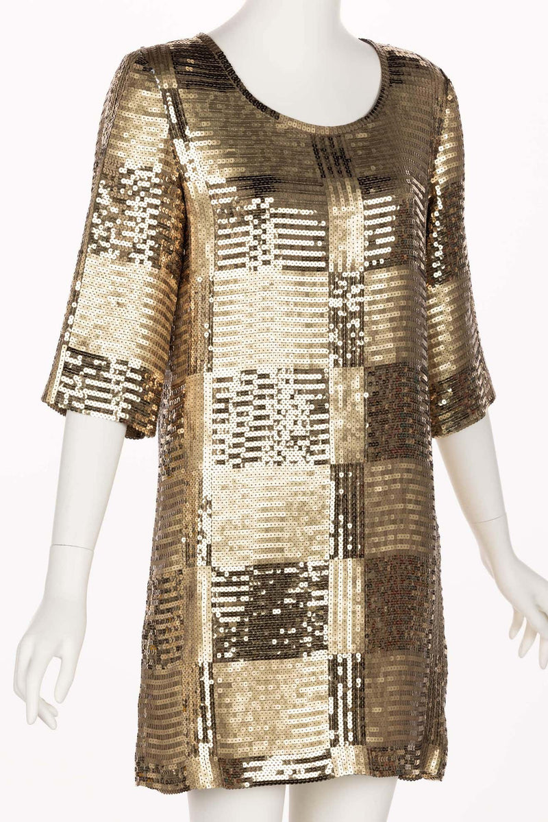 Unsigned Gold Sequin Tunic Mini Dress 1960s Style