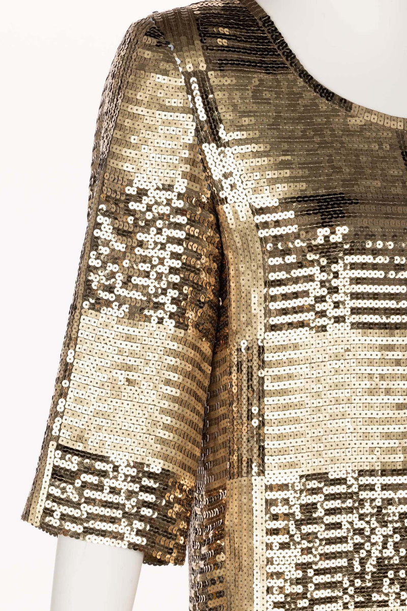 Unsigned Gold Sequin Tunic Mini Dress 1960s Style