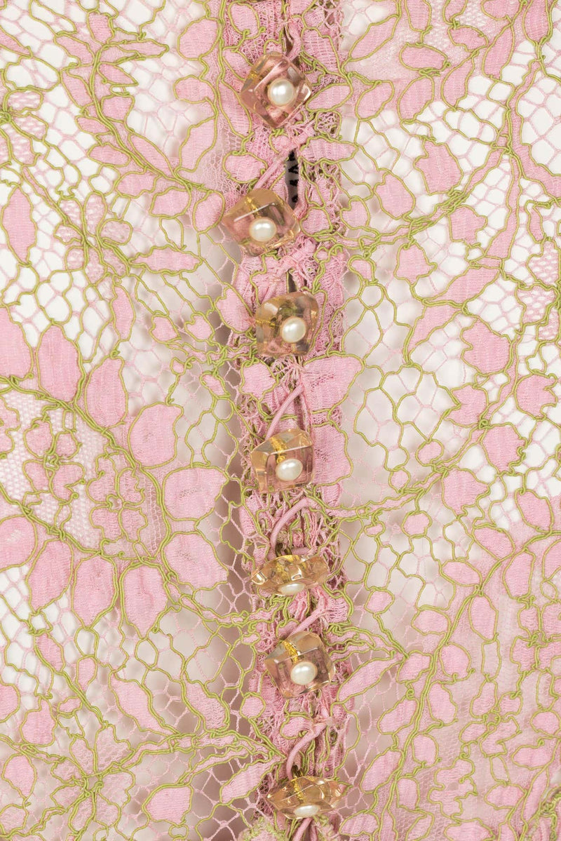 Chloé Karl Lagerfeld Pink Yellow Lace Top & Skirt Set, 1990s