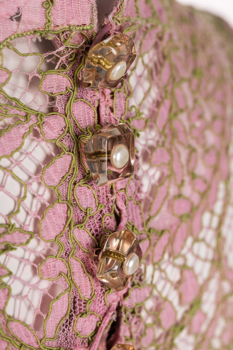 Chloé Karl Lagerfeld Pink Yellow Lace Top & Skirt Set, 1990s