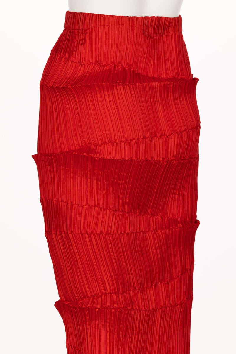 Issey Miyake Pleated Red Maxi Skirt 1990s