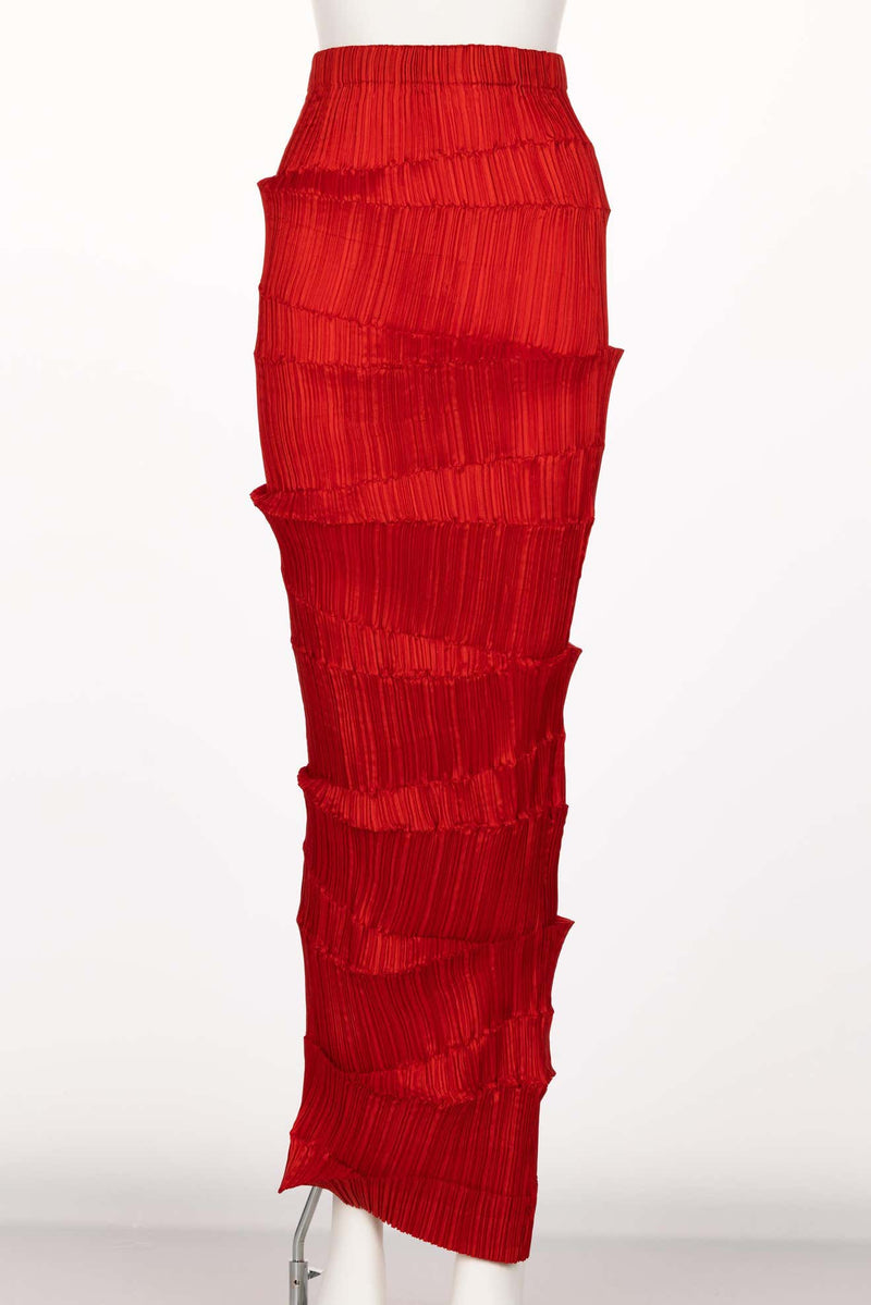 Issey Miyake Pleated Red Maxi Skirt 1990s