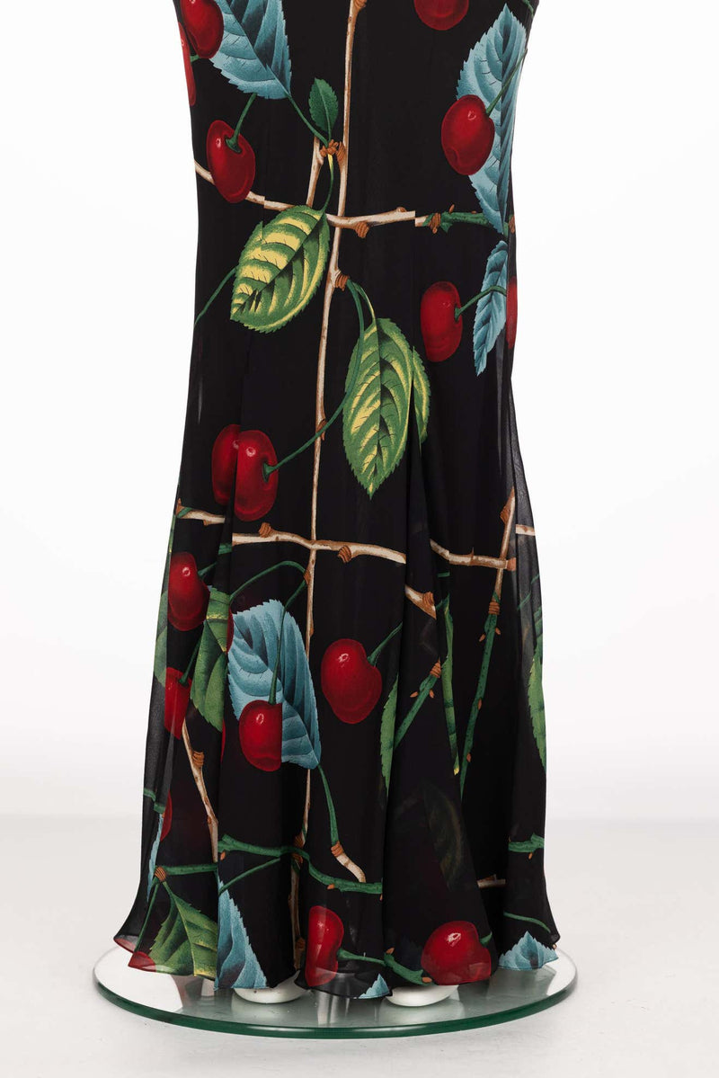 John Galliano Cherry Print Silk Maxi Skirt F/W 2003 – Basha Gold