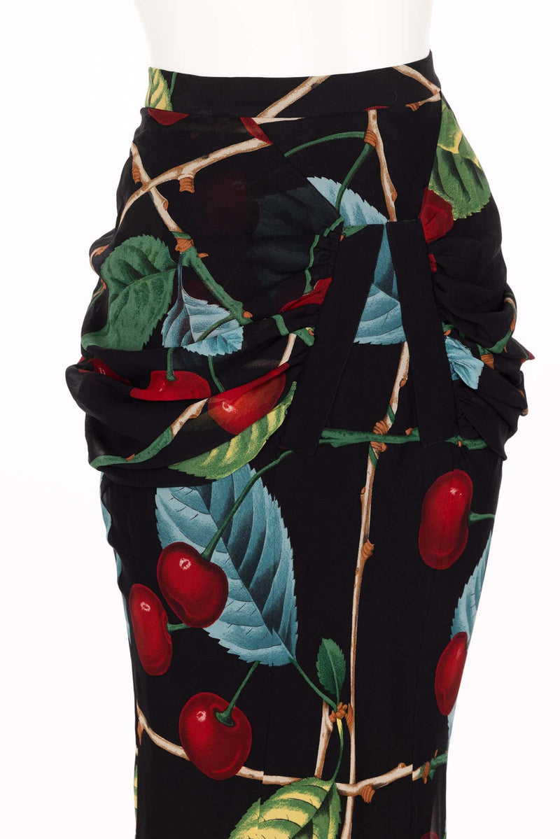 John Galliano Cherry Print Silk Maxi Skirt F/W 2003