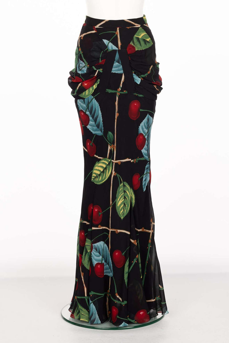 John Galliano Cherry Print Silk Maxi Skirt F/W 2003