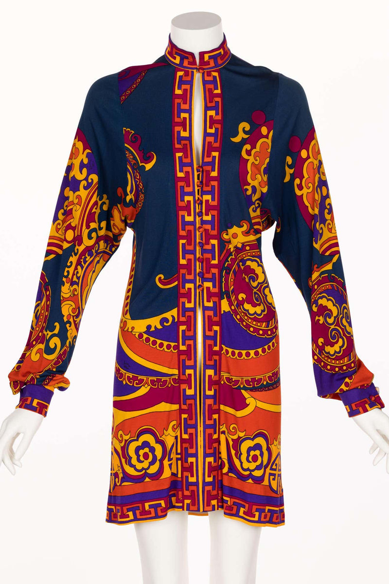 1970s Leonard Paris Silk Jersey Print belted Tunic Mini Dress
