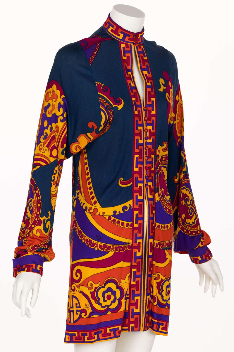 1970s Leonard Paris Silk Jersey Print belted Tunic Mini Dress