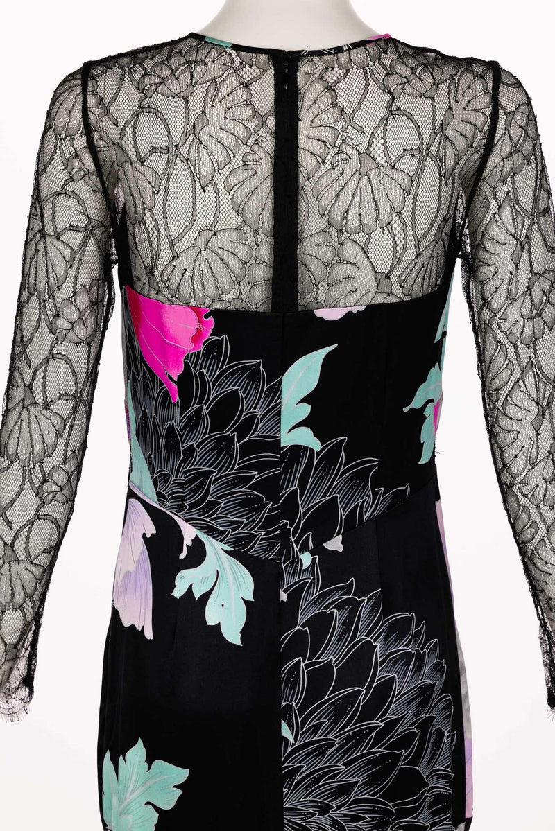 Leonard Paris Floral Silk Lace Inset Maxi Dress, 1990s