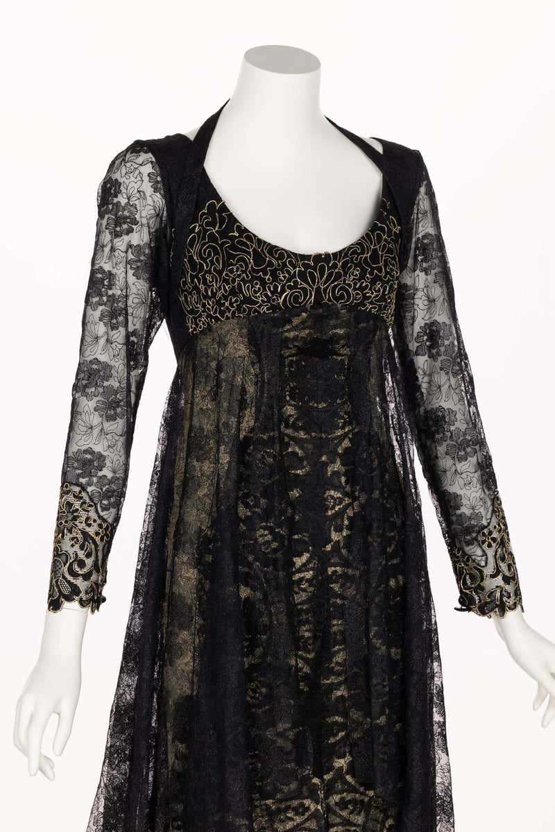 Christain Lacroix Black & Gold Lace Layered Dress, 1990s