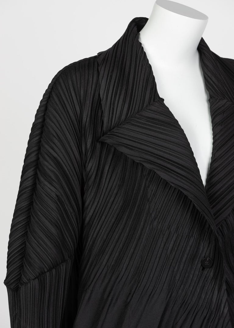 Issey Miyake Black Sculptural Pleated Cocoon Coat
