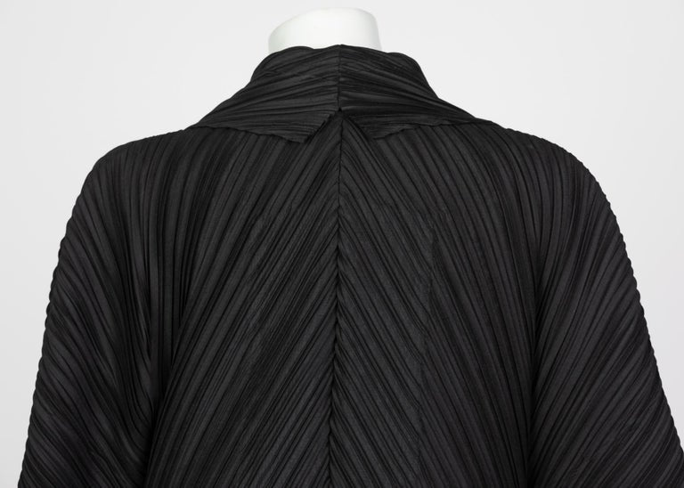 Issey Miyake Black Sculptural Pleated Cocoon Coat