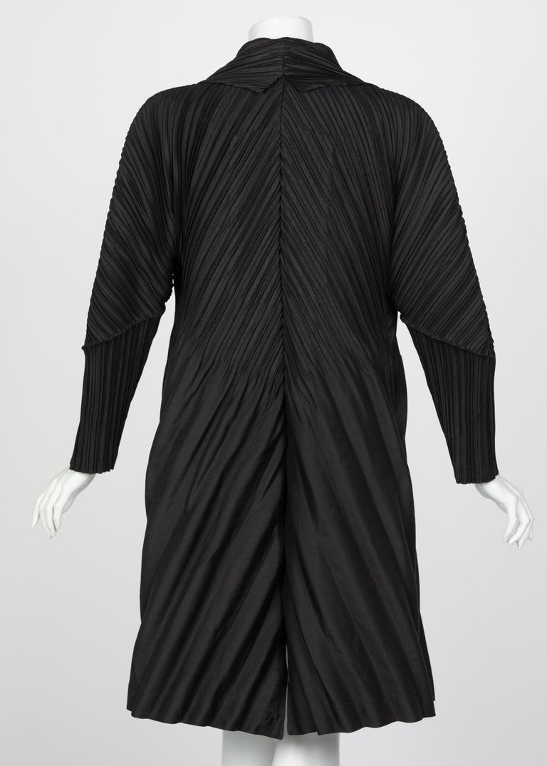 Issey Miyake Black Sculptural Pleated Cocoon Coat