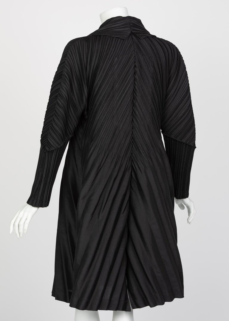Issey Miyake Black Sculptural Pleated Cocoon Coat