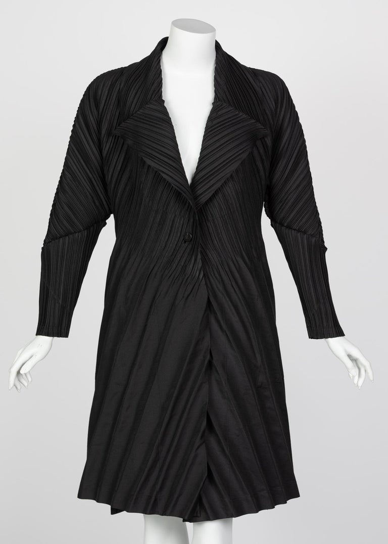 Issey Miyake Black Sculptural Pleated Cocoon Coat