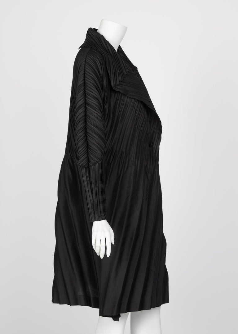 Issey Miyake Black Sculptural Pleated Cocoon Coat