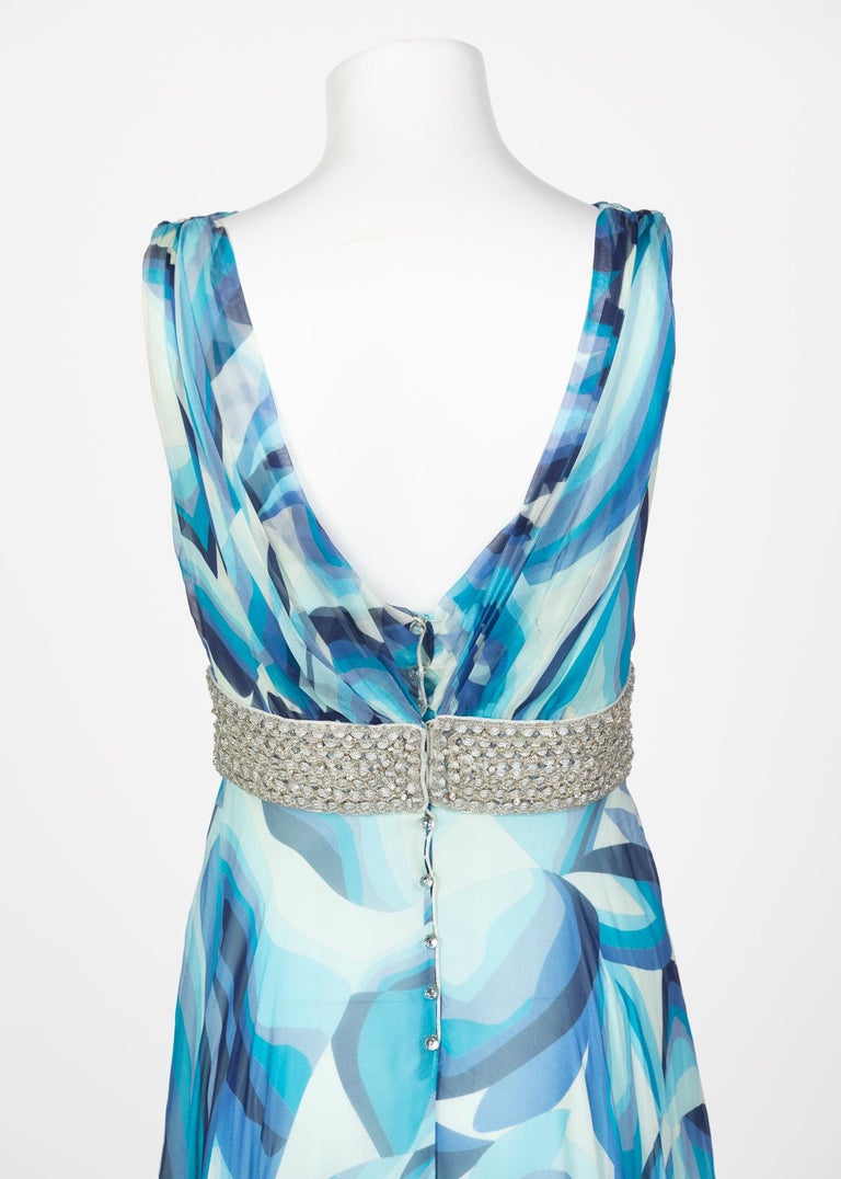 Missoni Blue Printed Plunge Neck Sleeveless Silk Crystal Gown, 2006