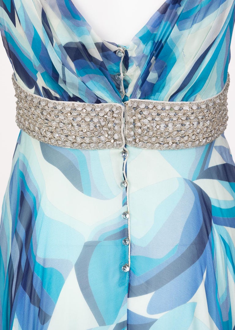 Missoni Blue Printed Plunge Neck Sleeveless Silk Crystal Gown, 2006