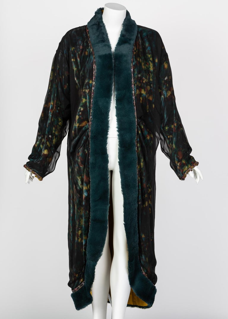 Chanel Elaborate Multicolored Silk Chiffon Velvet Trim Beaded Evening Coat, 1997