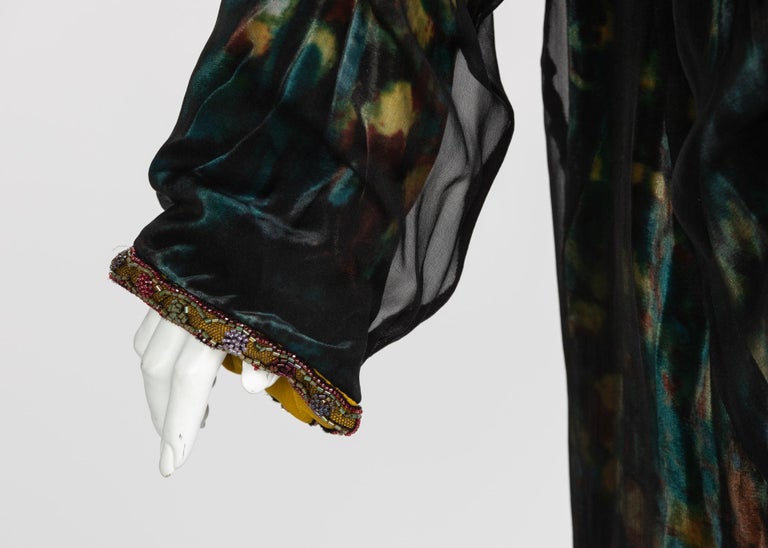 Chanel Elaborate Multicolored Silk Chiffon Velvet Trim Beaded Evening Coat, 1997