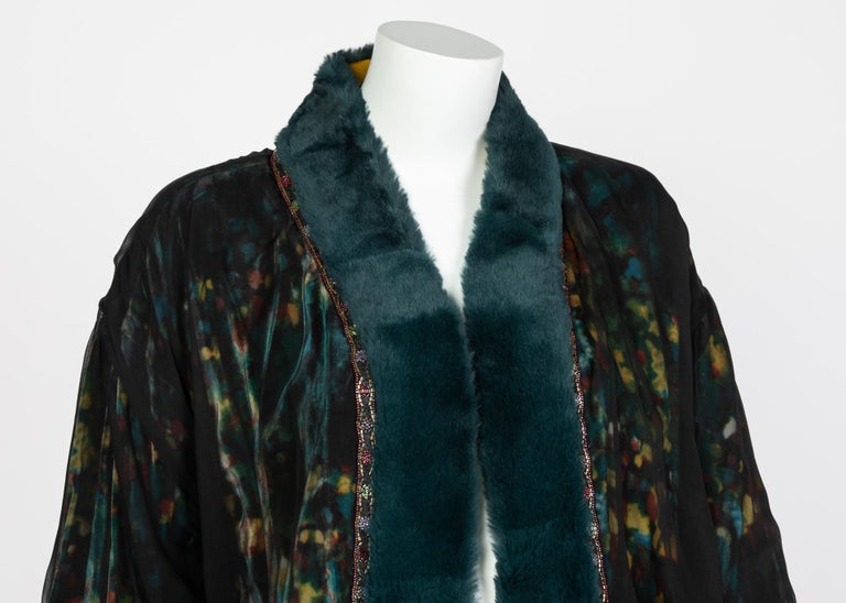 Chanel Elaborate Multicolored Silk Chiffon Velvet Trim Beaded Evening Coat, 1997