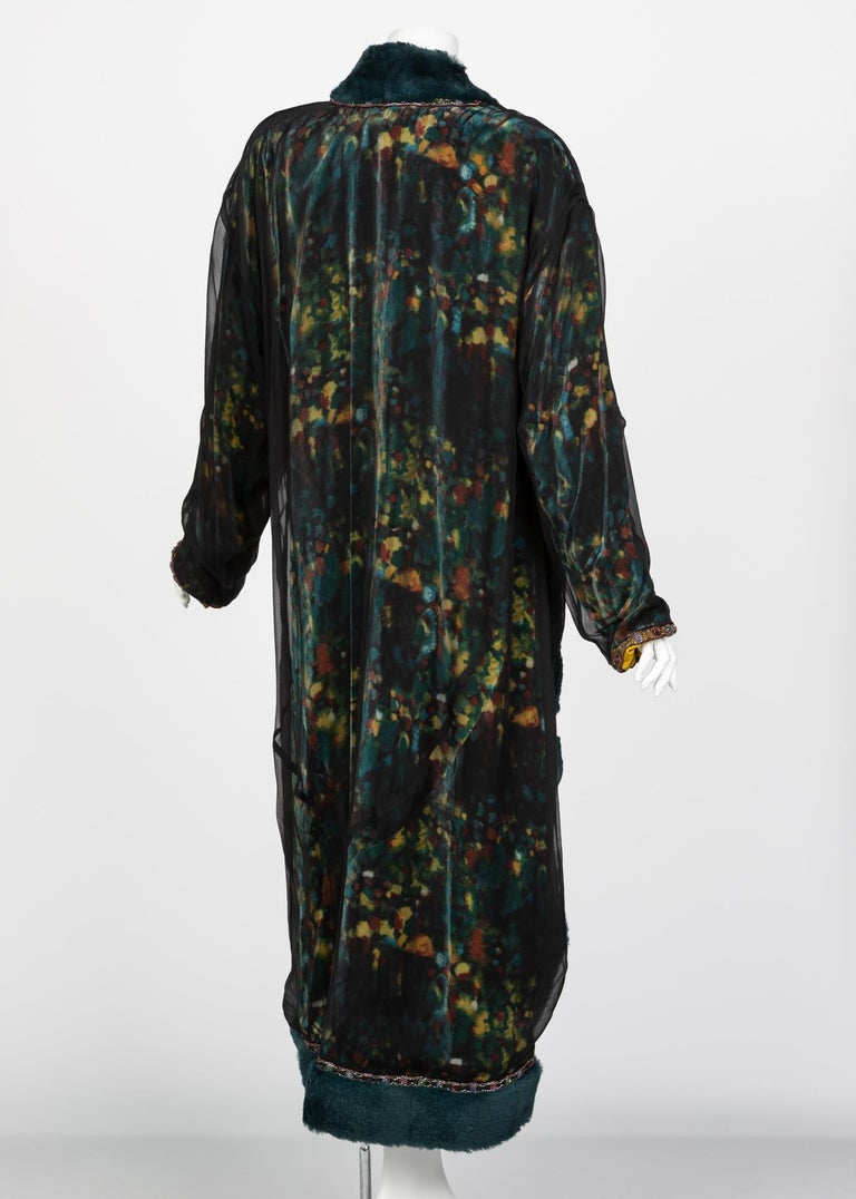Chanel Elaborate Multicolored Silk Chiffon Velvet Trim Beaded Evening Coat, 1997