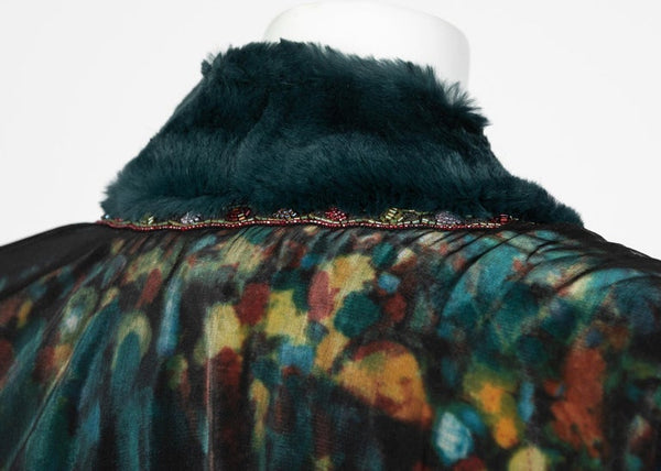 Chanel Elaborate Multicolored Silk Chiffon Velvet Trim Beaded Evening Coat, 1997