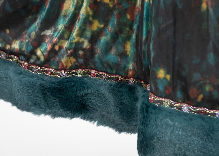 Chanel Elaborate Multicolored Silk Chiffon Velvet Trim Beaded Evening Coat, 1997