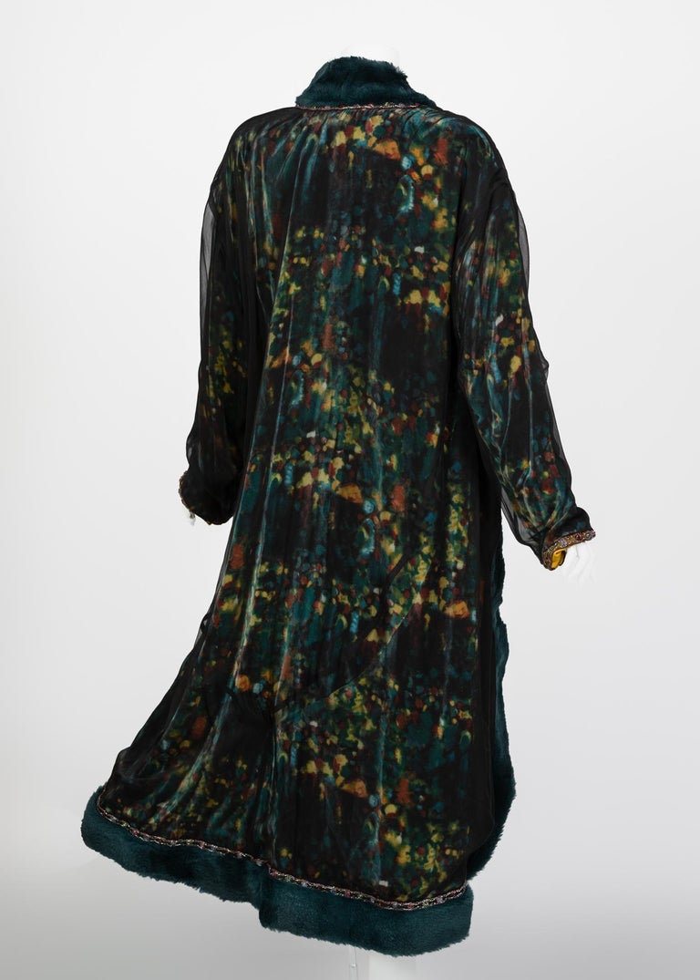 Chanel Elaborate Multicolored Silk Chiffon Velvet Trim Beaded Evening Coat, 1997