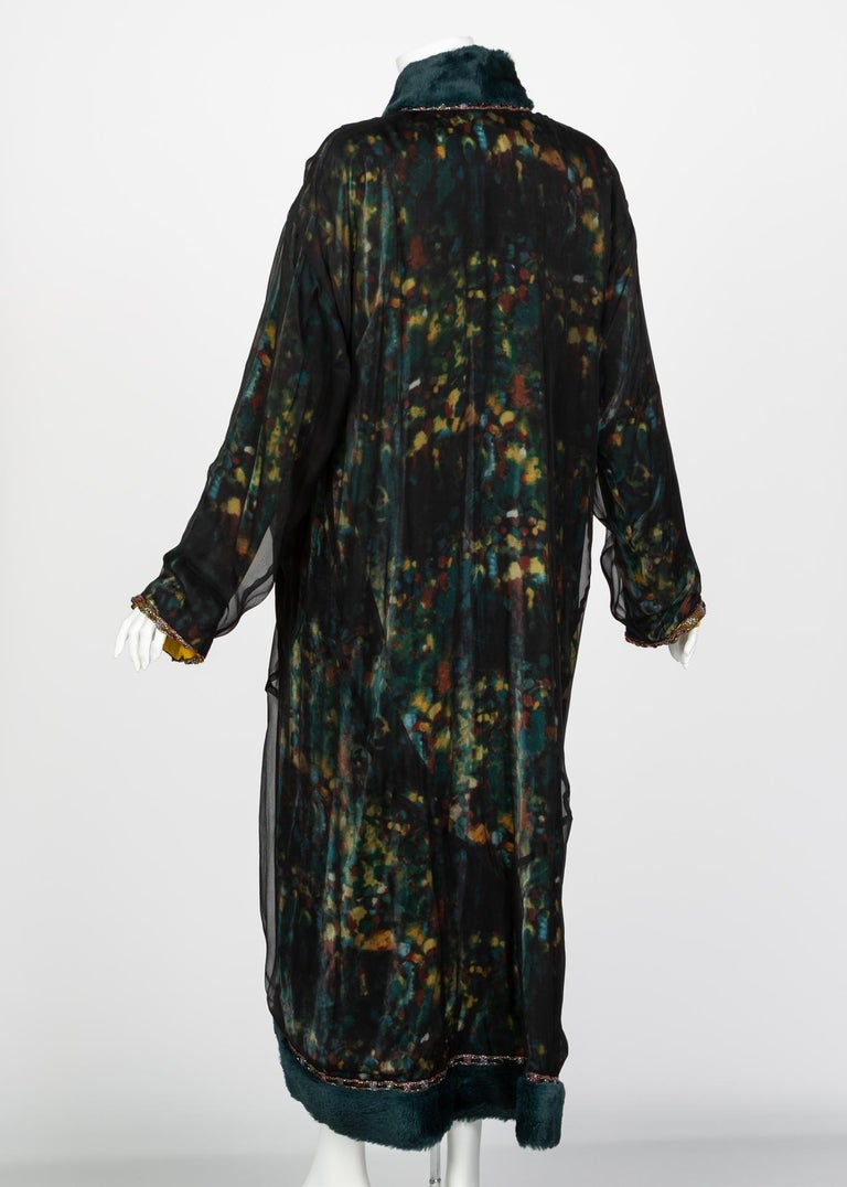 Chanel Elaborate Multicolored Silk Chiffon Velvet Trim Beaded Evening Coat, 1997