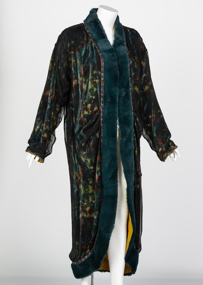 Chanel Elaborate Multicolored Silk Chiffon Velvet Trim Beaded Evening Coat, 1997