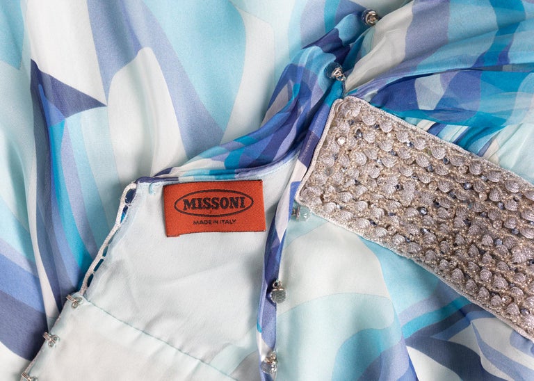 Missoni Blue Printed Plunge Neck Sleeveless Silk Crystal Gown, 2006