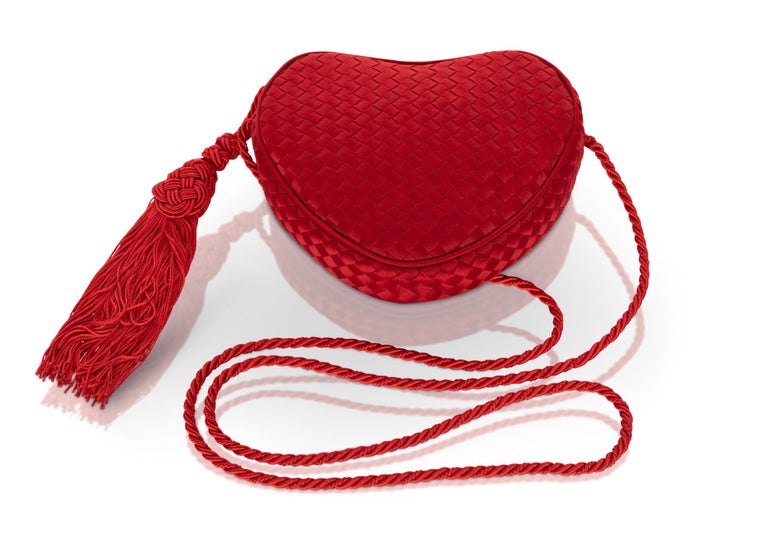 Vintage Bottega Veneta Red Silk Heart Crossbody Bag