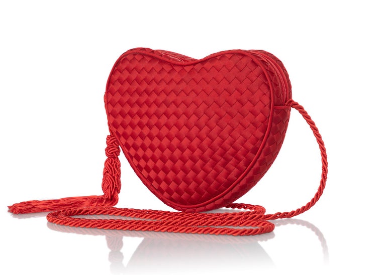 Vintage Bottega Veneta Red Silk Heart Crossbody Bag