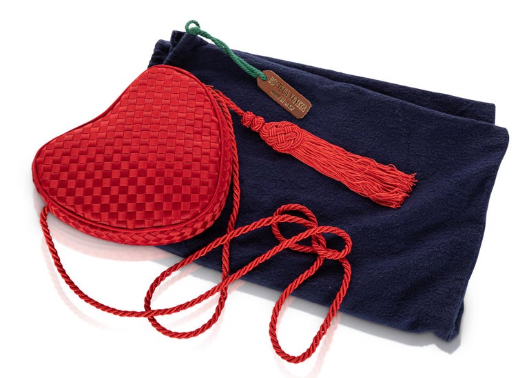 Vintage Bottega Veneta Red Silk Heart Crossbody Bag