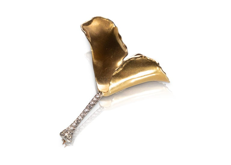 Tiffany & Co. Angela Cummings Gold Diamond Platinum Ginko Leaf Brooch