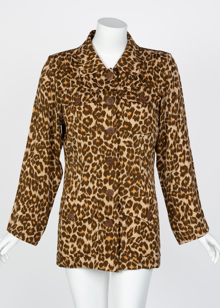 Yves Saint Laurent Leopard print Silk  Safari Top YSL