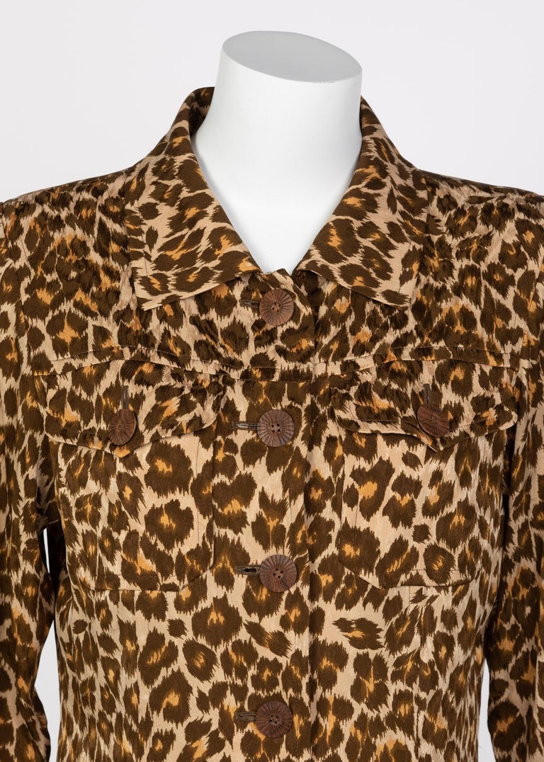 Yves Saint Laurent Leopard print Silk  Safari Top YSL