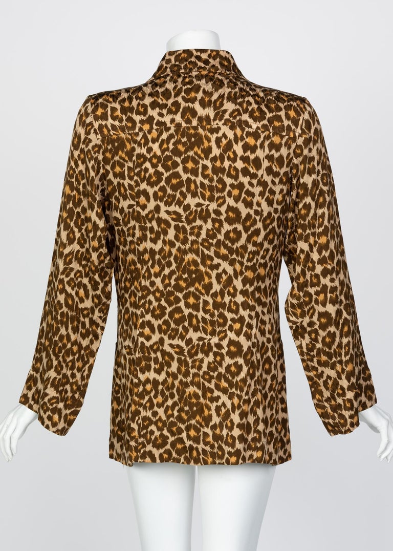 Yves Saint Laurent Leopard print Silk  Safari Top YSL