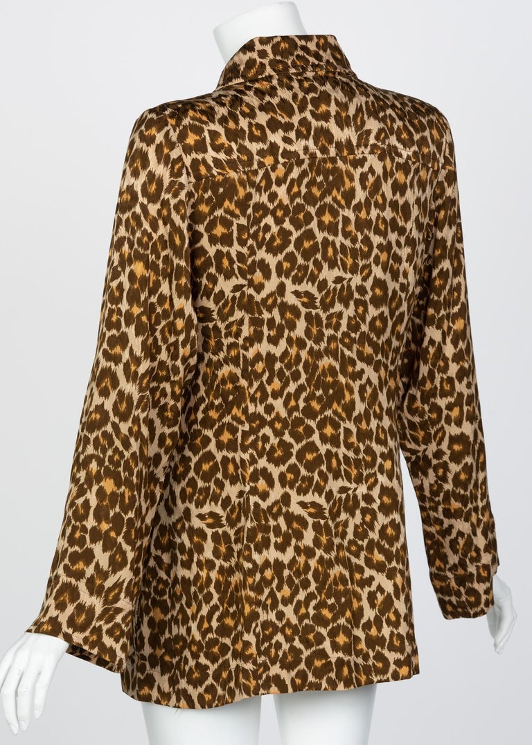 Yves Saint Laurent Leopard print Silk  Safari Top YSL