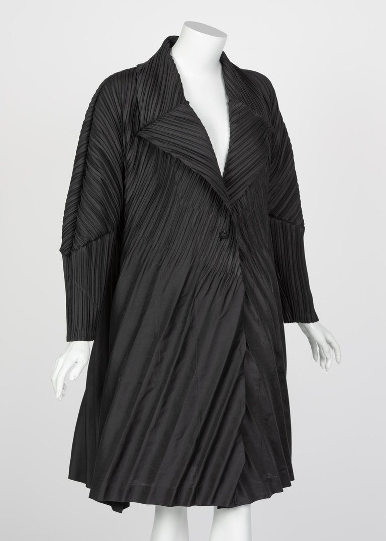 Issey Miyake Black Sculptural Pleated Cocoon Coat