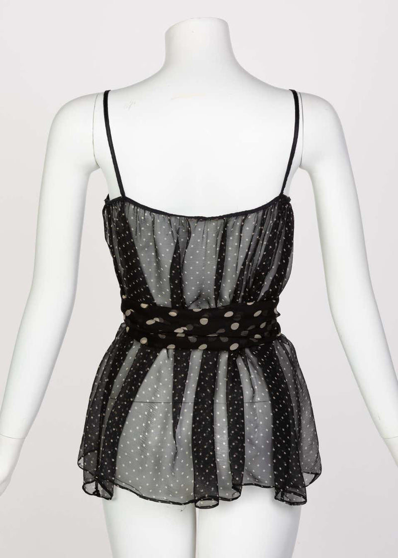 Yves Saint Laurent Black Chiffon Polka Dot Camisole Top YSL, 1980s