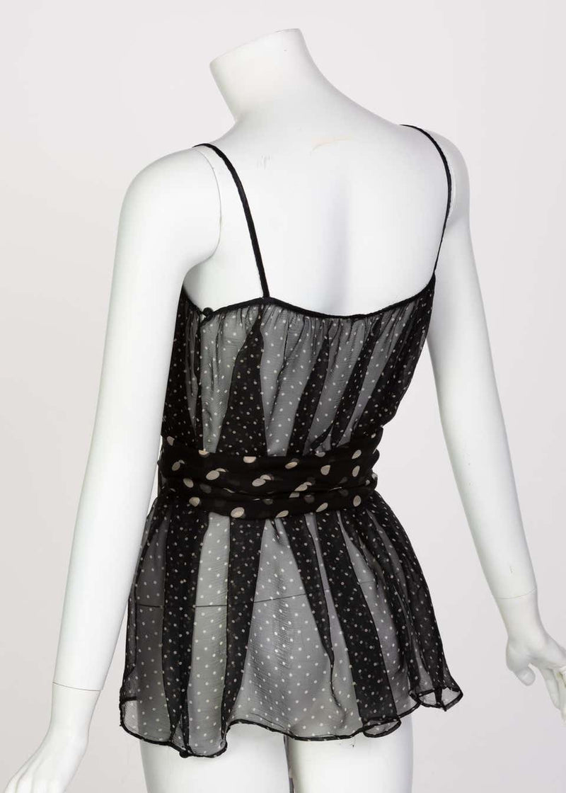 Yves Saint Laurent Black Chiffon Polka Dot Camisole Top YSL, 1980s